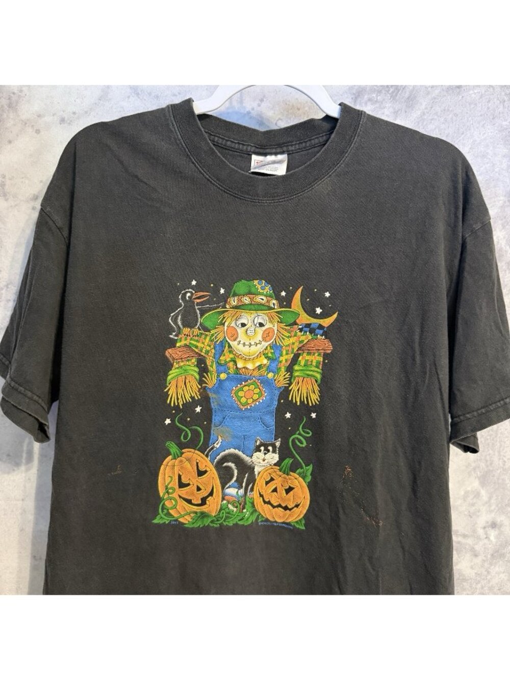 Vintage Halloween Scarecrow T Shirt Mens Large L Black Jack-o-Lantern